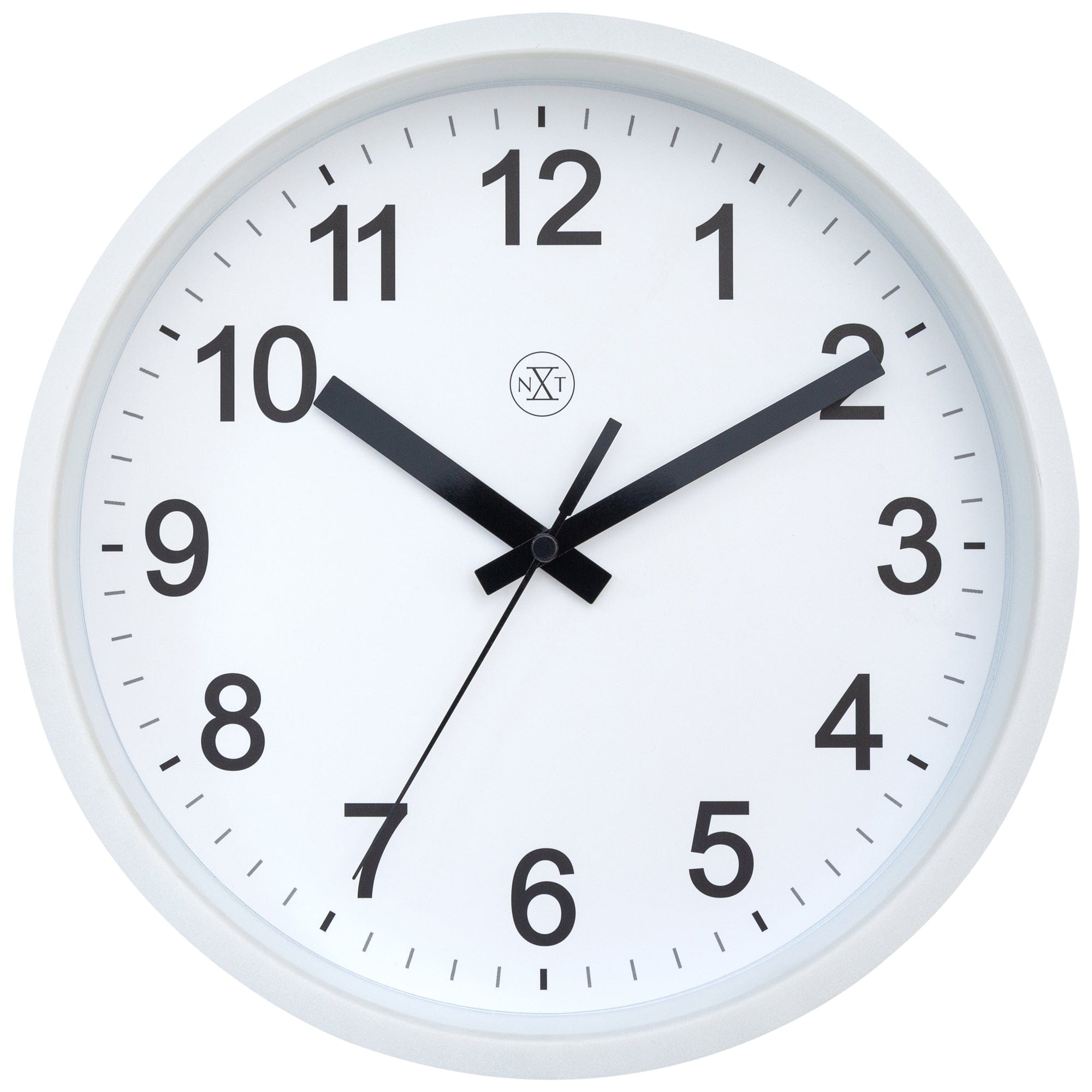 NeXtime Clocks silent wall clock, 25.5cm plastic design with a minimalist look and "Robust" branding.